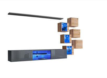 Set 8tlg Designer Wohnwand Grau Einrichtung Holzmöbel Wandschrank Neu